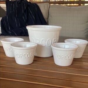 Crate & Barrel White Ceramic Popcorn Bowls - Set of 5